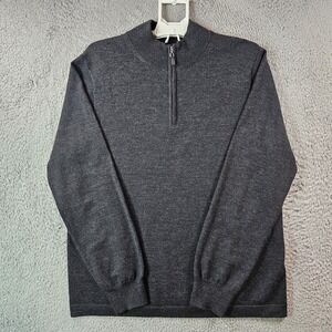 Pronto Uomo Sweater Men XL‎ 100% Extra Fine Merino Wool 1/4 Zip Charocoal Gray